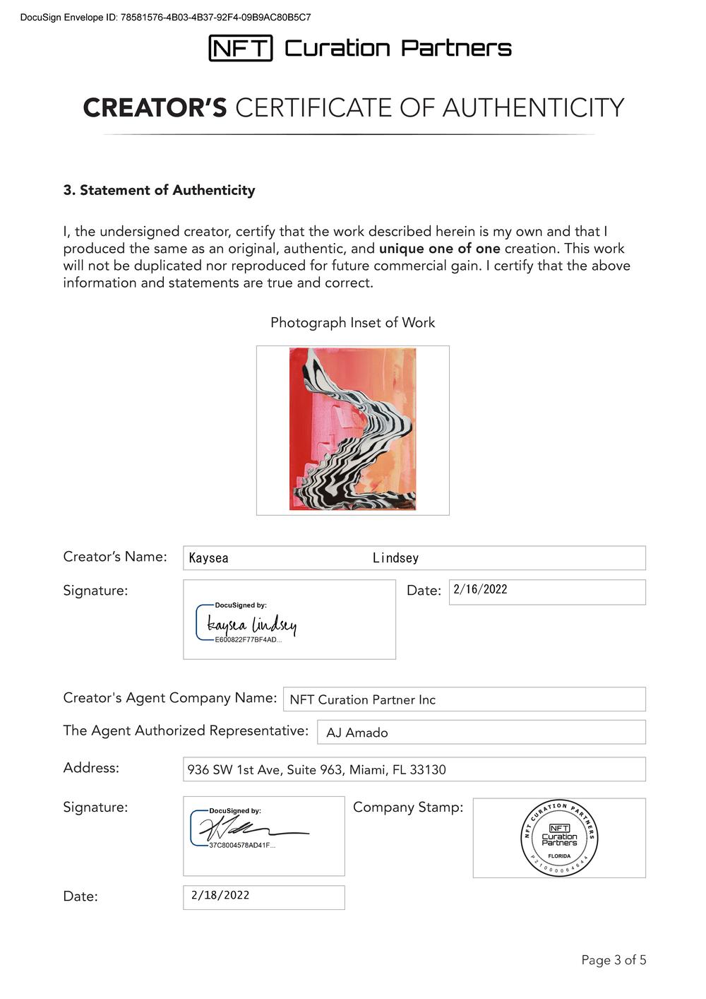 Certificate of Authenticity and Consignment - Cosmos