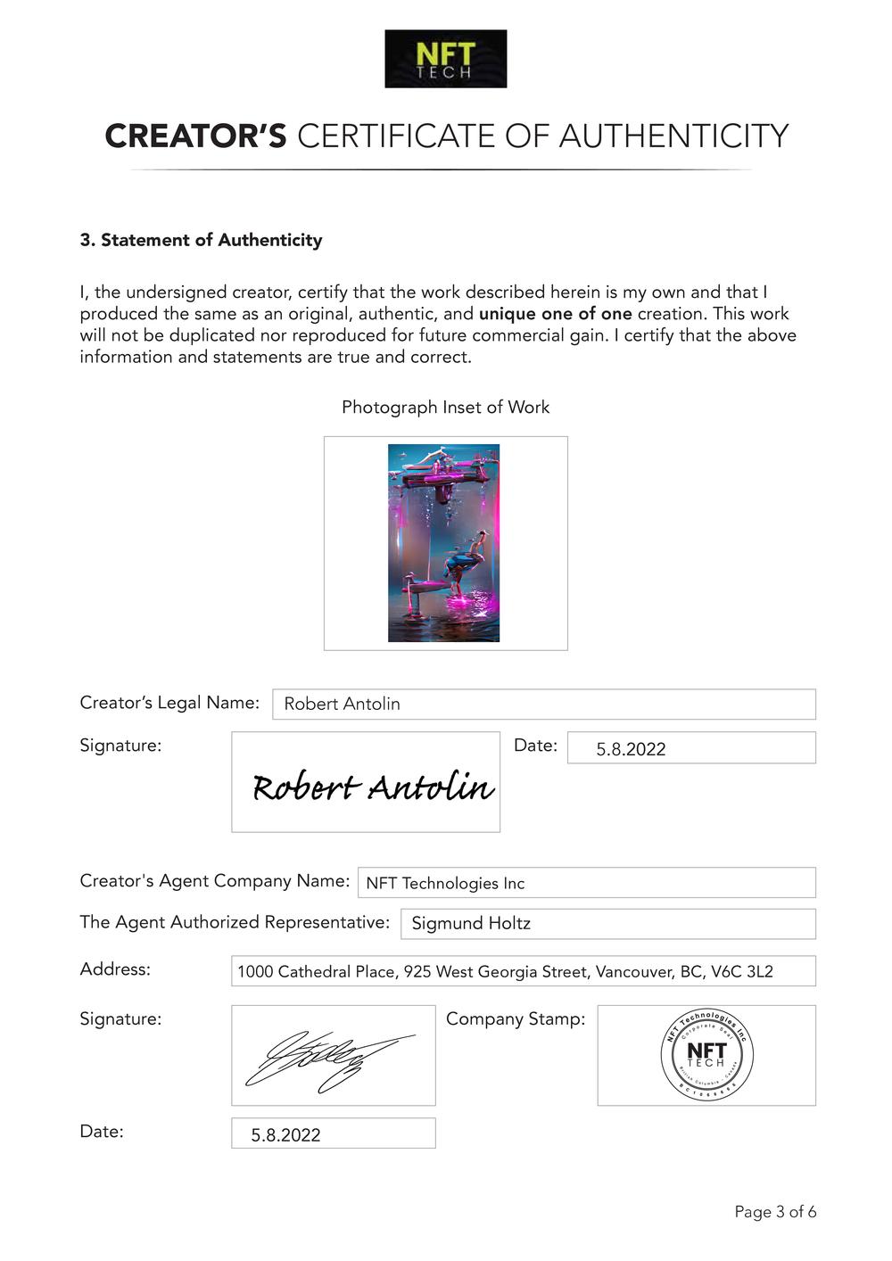 Certificate of Authenticity and Consignment - Counter Balance