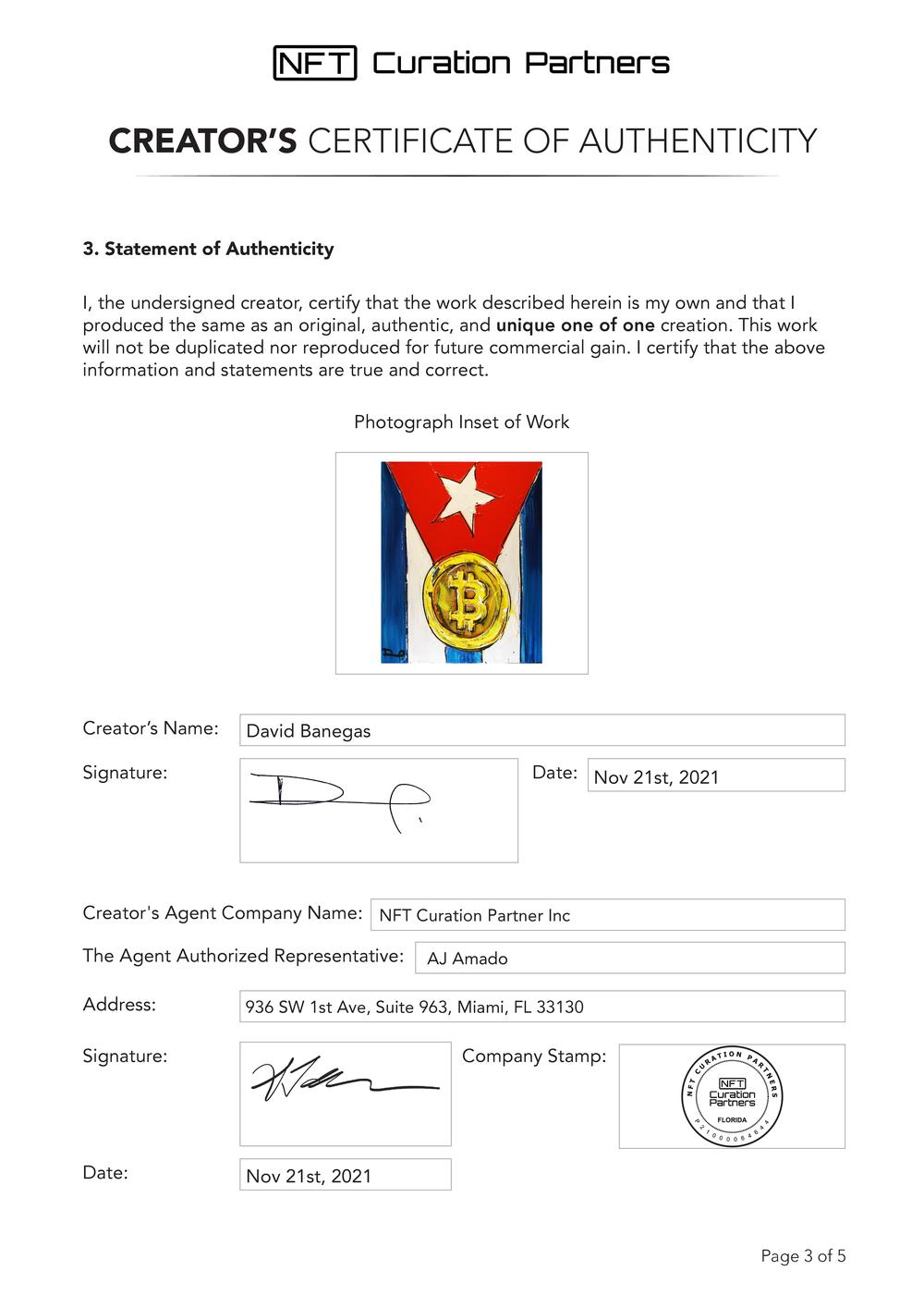 Certificate of Authenticity and Consignment - Cuba Bitcoin