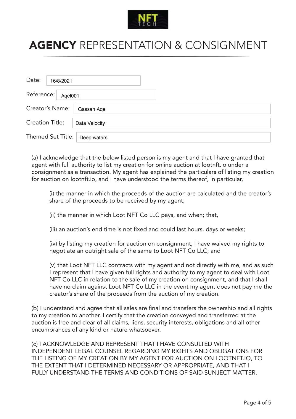 Certificate of Authenticity and Consignment Data Velocity