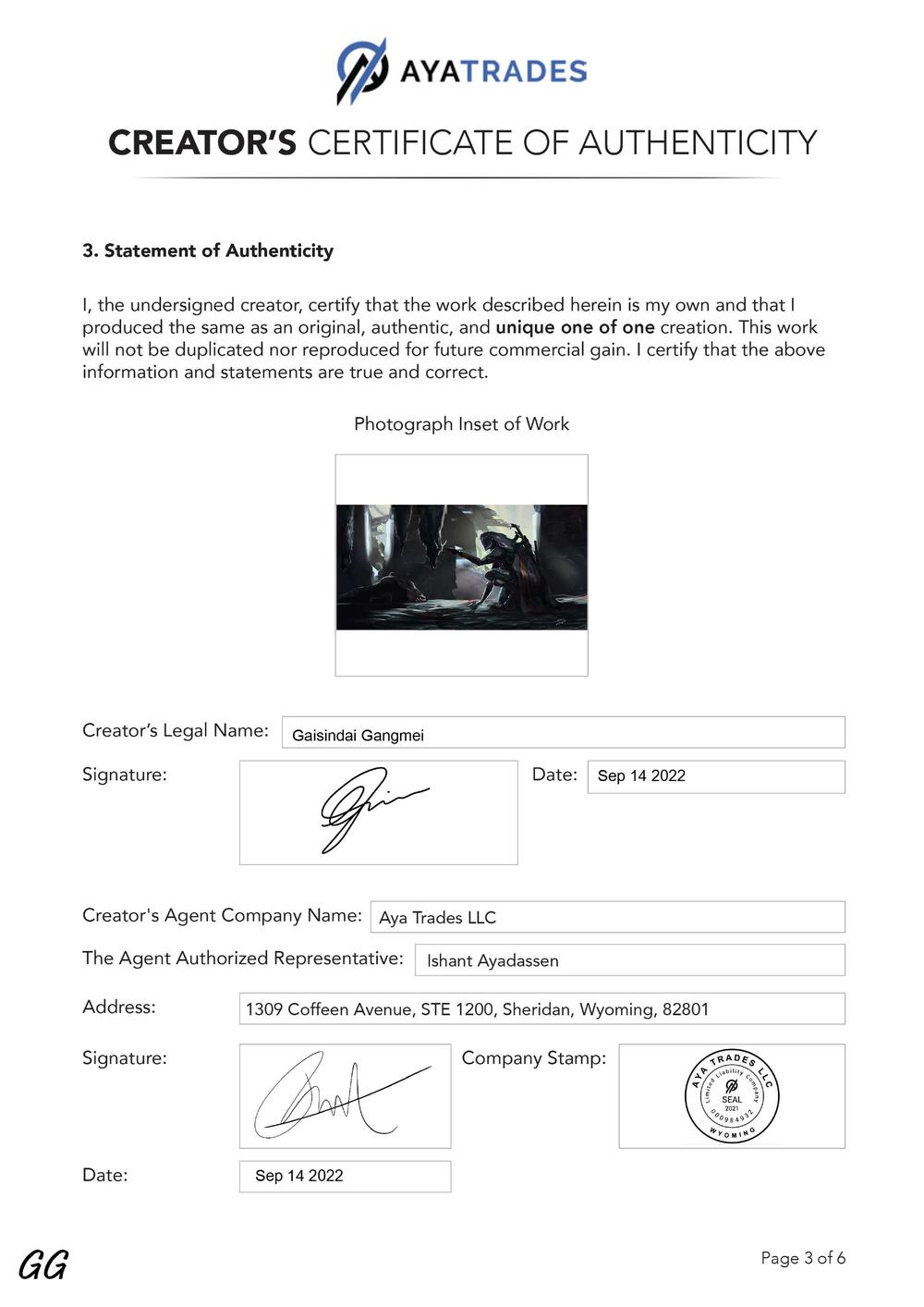 Certificate of Authenticity and Consignment - Deal Gone Wrong
