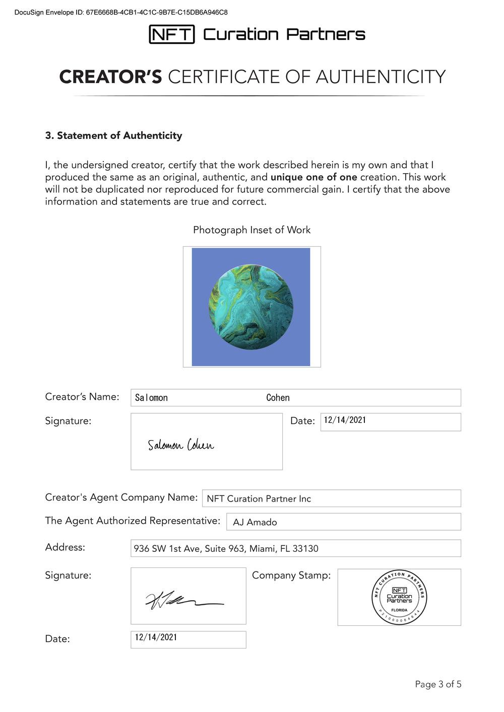 Certificate of Authenticity and Consignment - Demetria