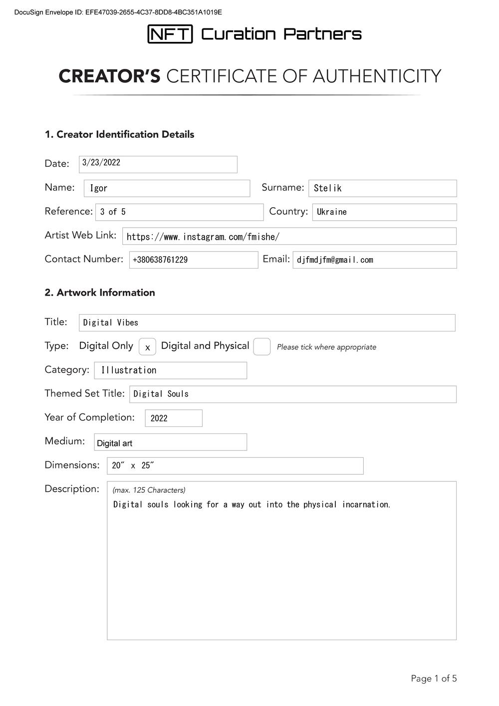 Certificate of Authenticity and Consignment - Digital Vibes