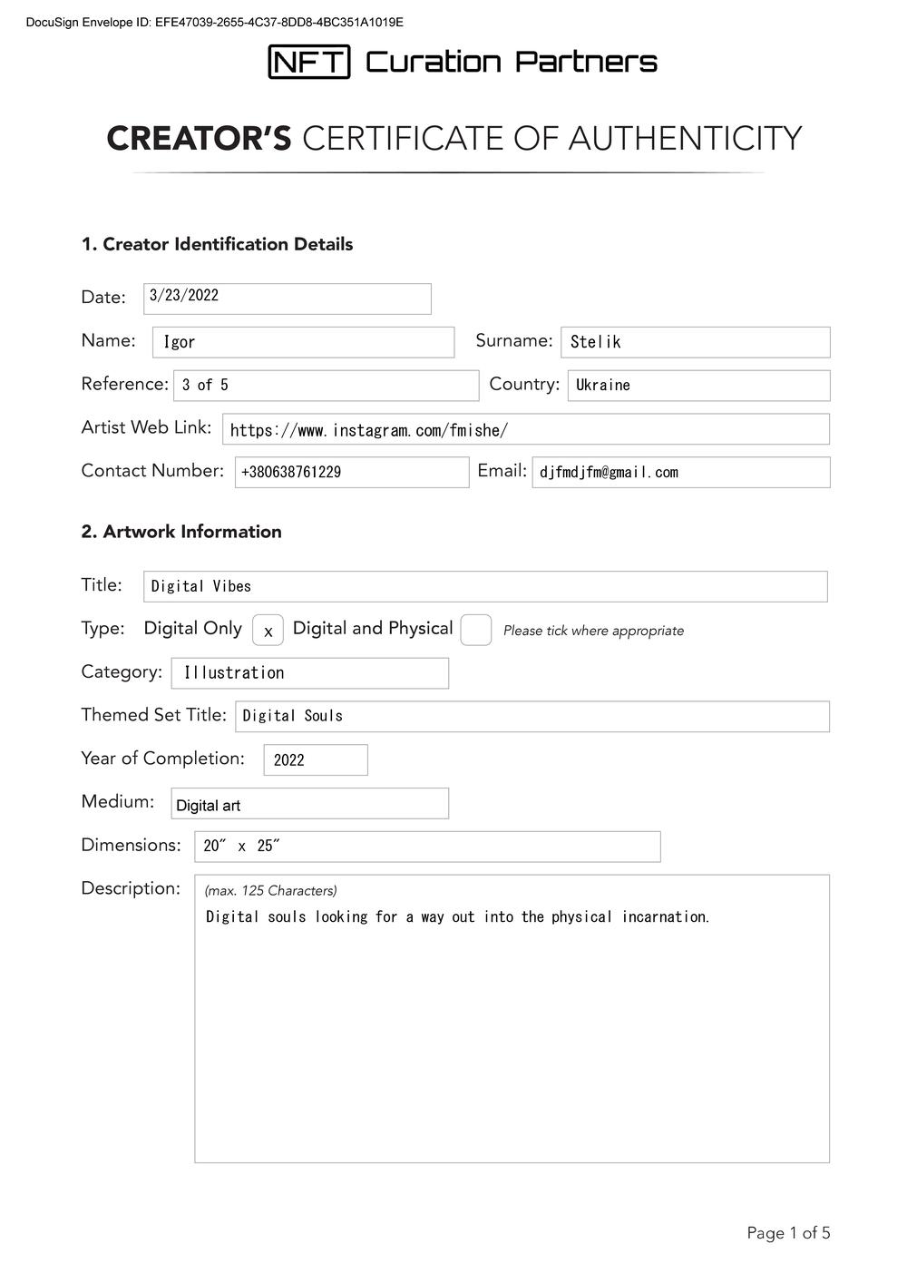 Certificate of Authenticity and Consignment - Digital Vibes