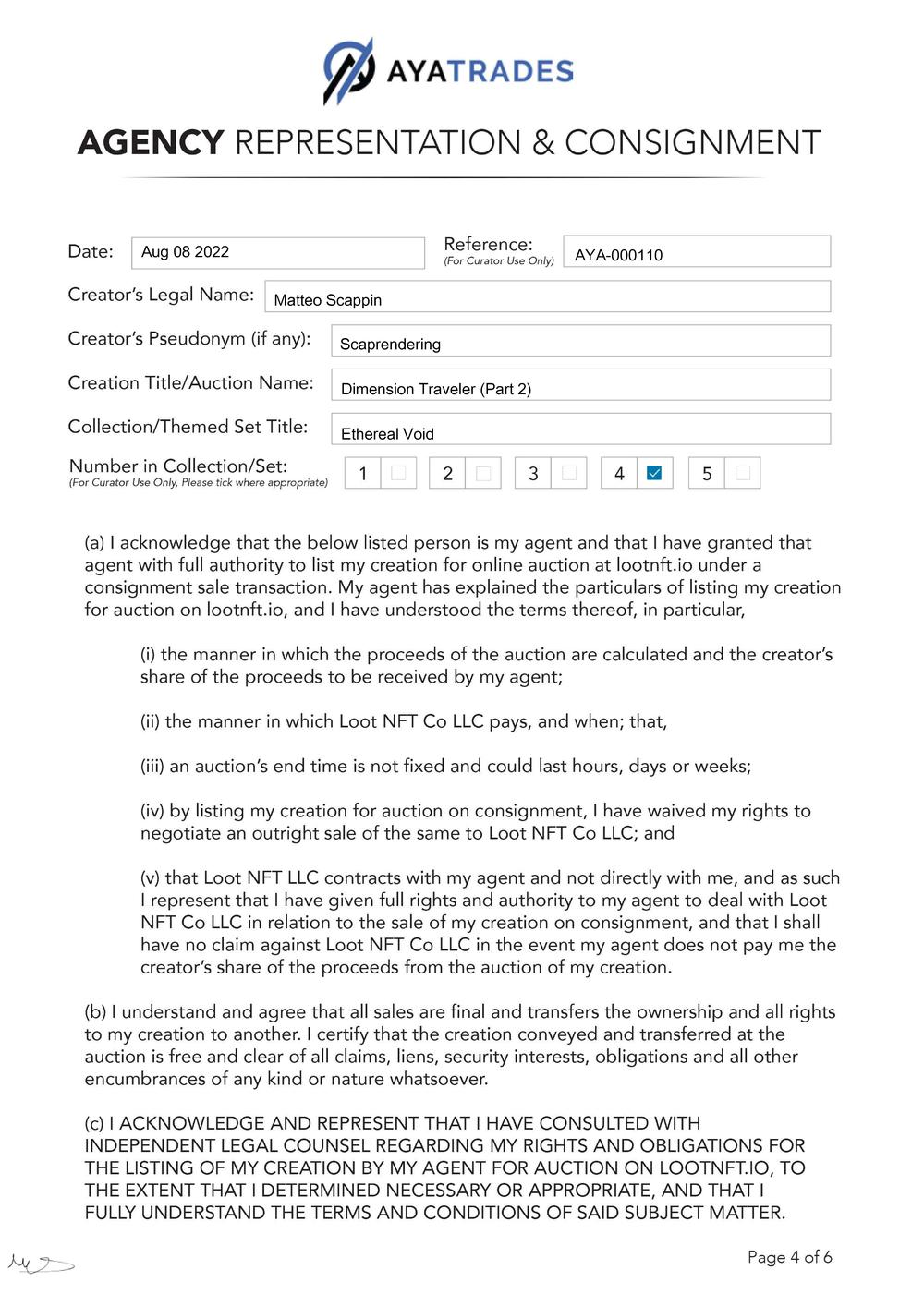 Certificate of Authenticity and Consignment - Dimension Traveler (Part 2)