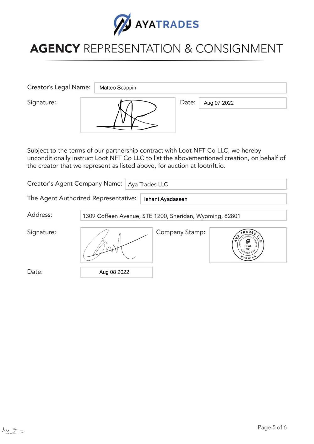 Certificate of Authenticity and Consignment - Dimension Traveler (Part 2)