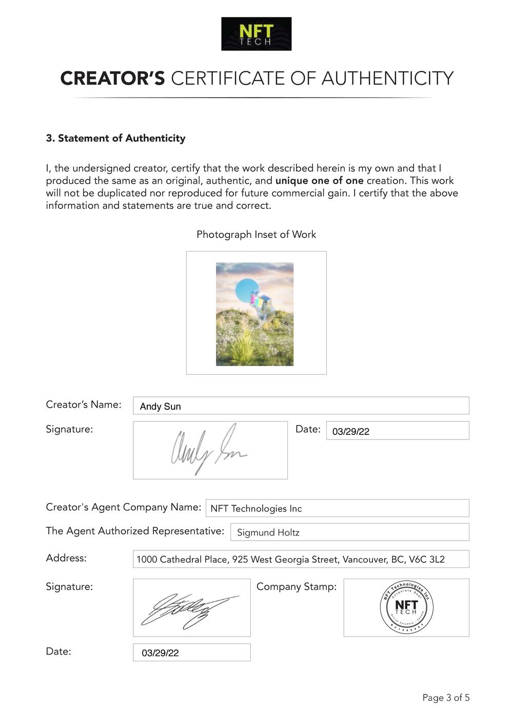 Certificate of Authenticity and Consignment - Disconnected
