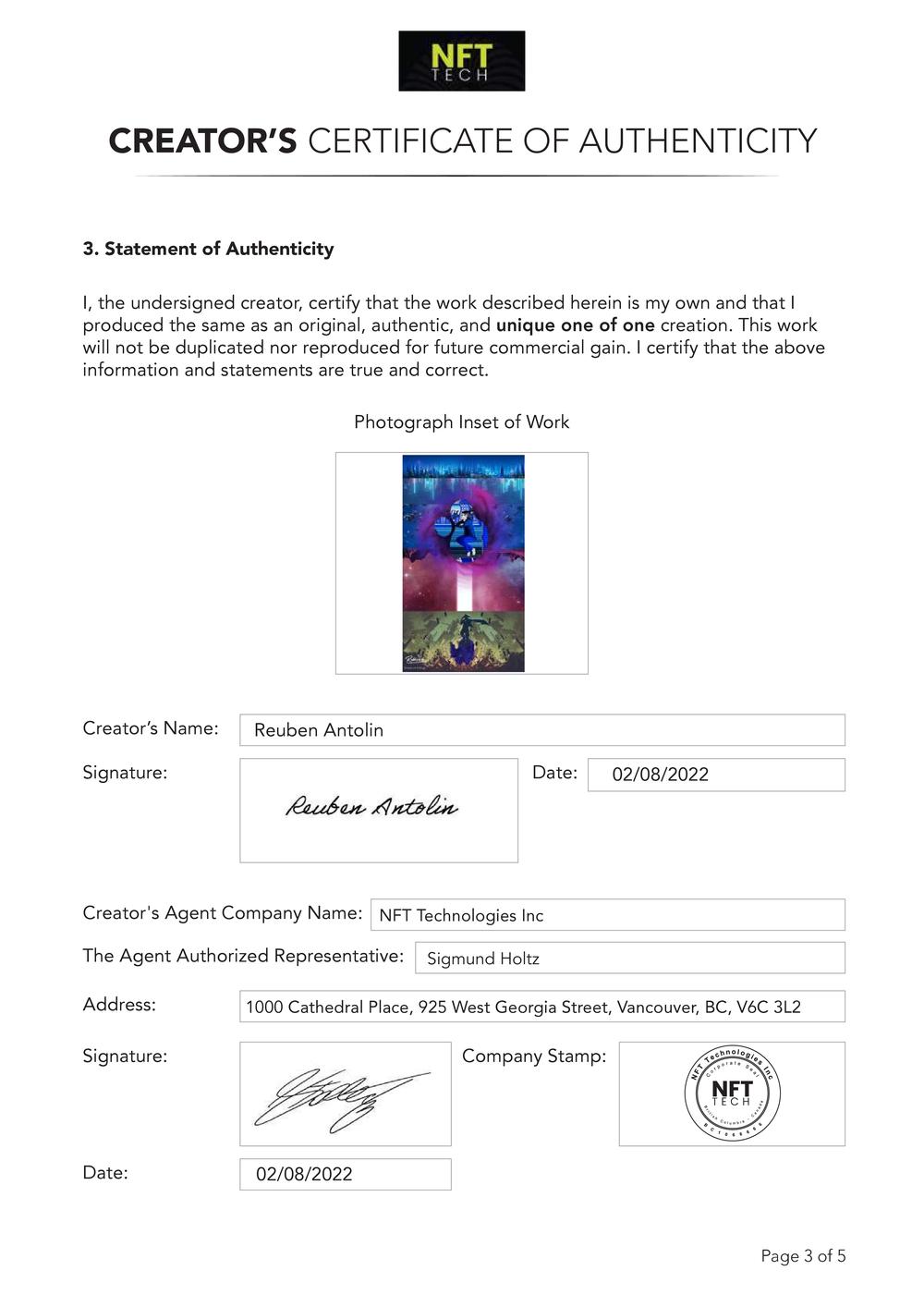 Certificate of Authenticity and Consignment - Drops of Energy