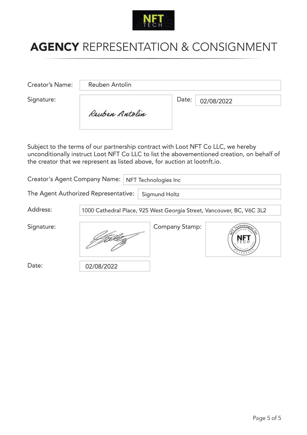 Certificate of Authenticity and Consignment - Drops of Energy