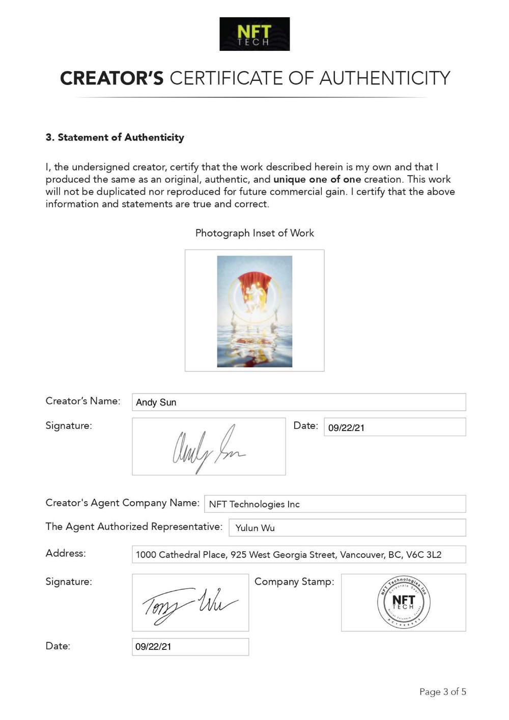 Certificate of Authenticity and Consignment - Drowning Guilt