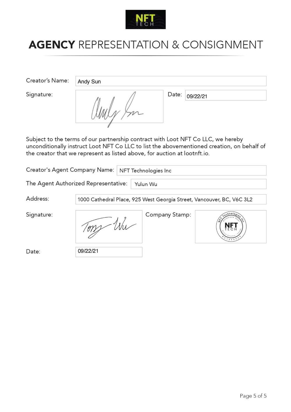 Certificate of Authenticity and Consignment - Drowning Guilt