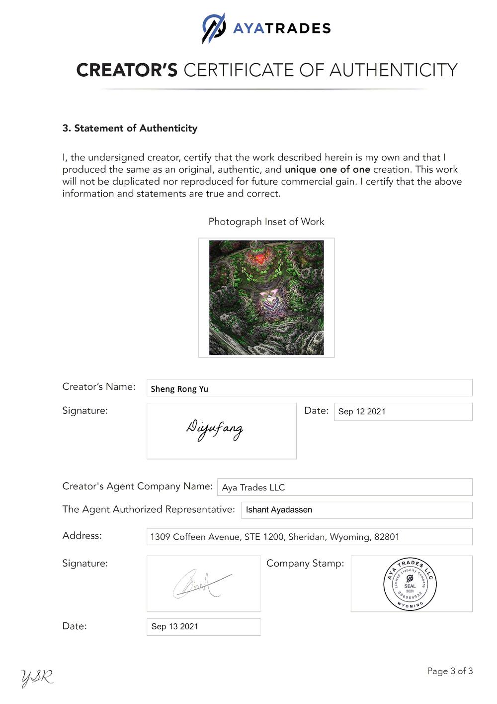 Certificate of Authenticity and Consignment - Emerald Soulstone
