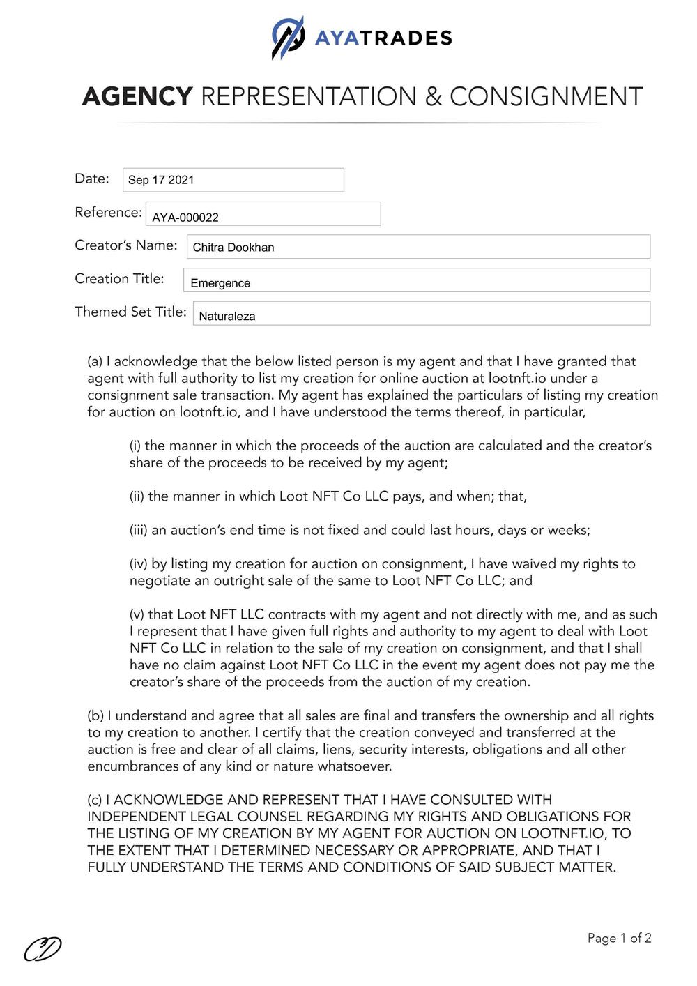 Certificate of Authenticity and Consignment Emergence