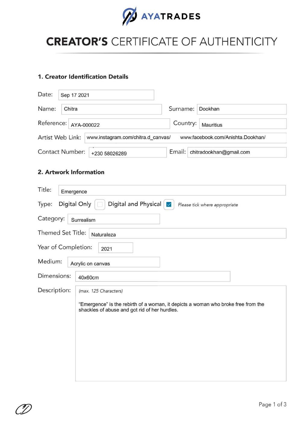 Certificate of Authenticity and Consignment Emergence