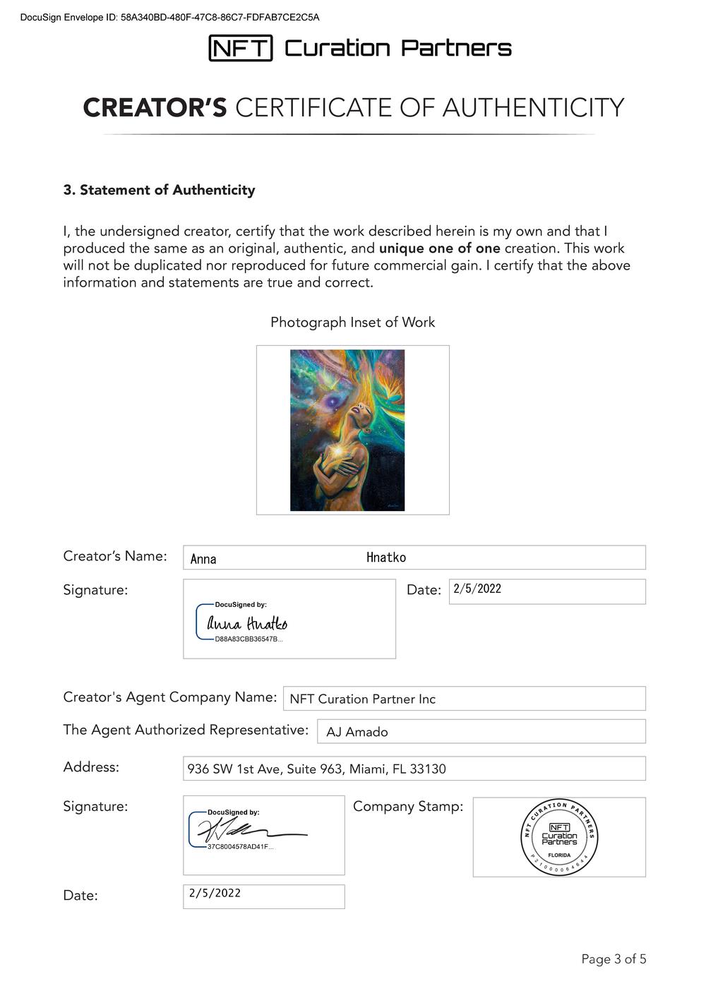 Certificate of Authenticity and Consignment - Enlightenment