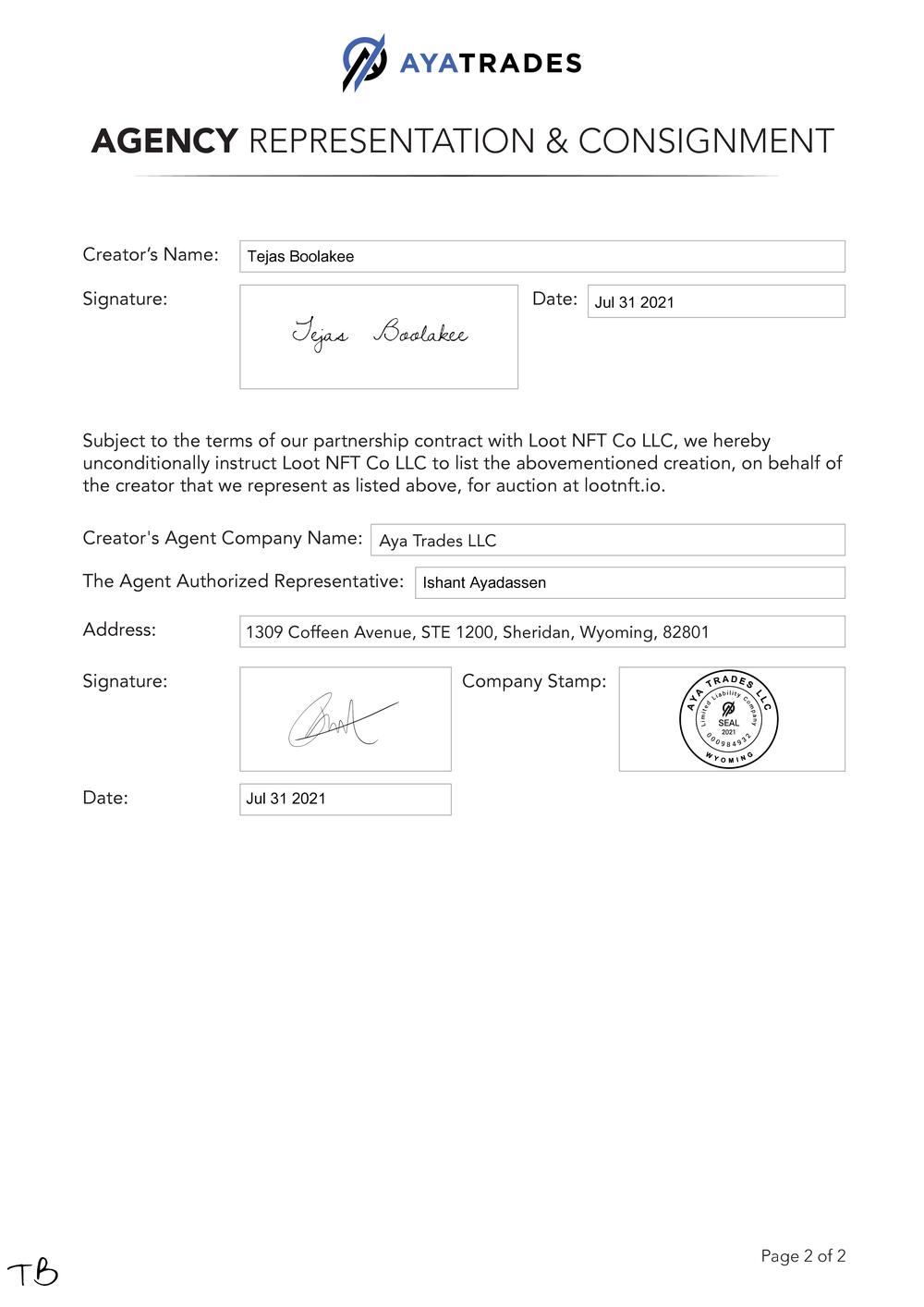 Certificate of Authenticity and Consignment Faith