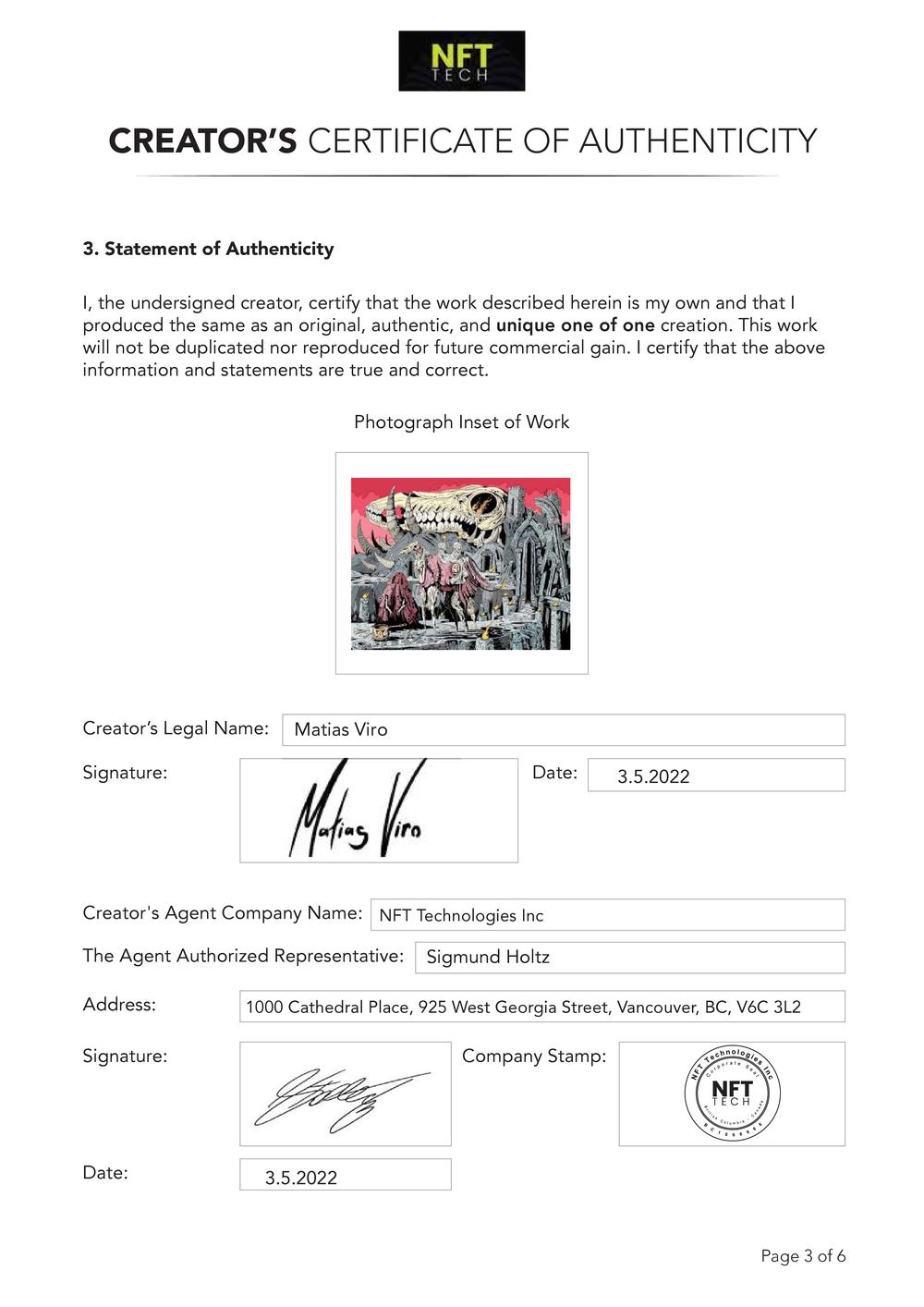 Certificate of Authenticity and Consignment - Fallen Cathedral Path