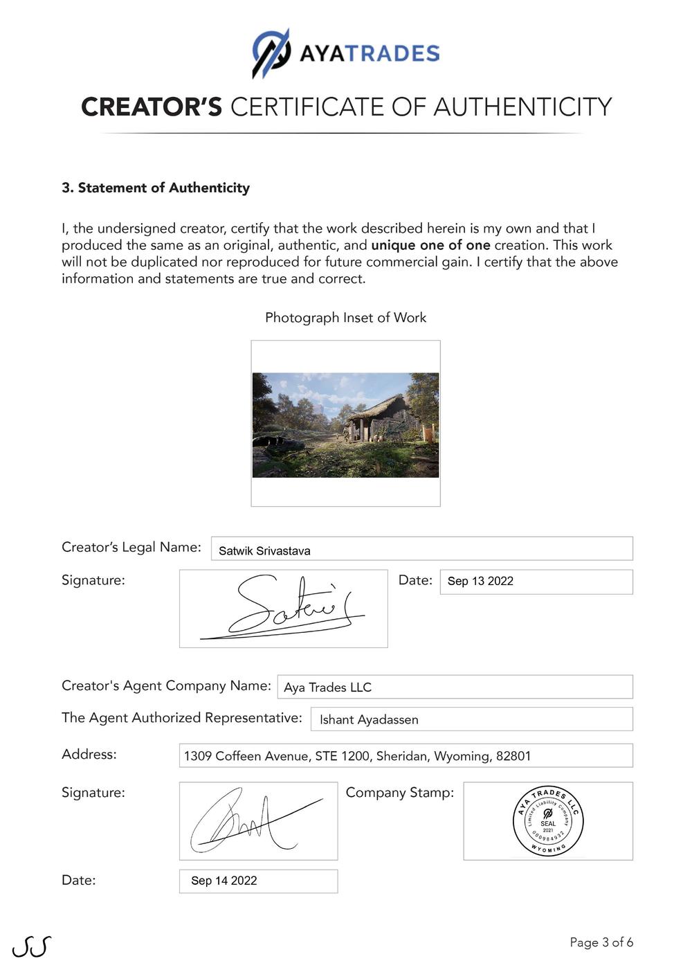 Certificate of Authenticity and Consignment - Family