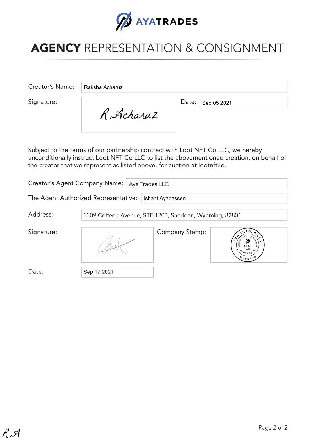 Certificate of Authenticity and Consignment Fiori Del Mare