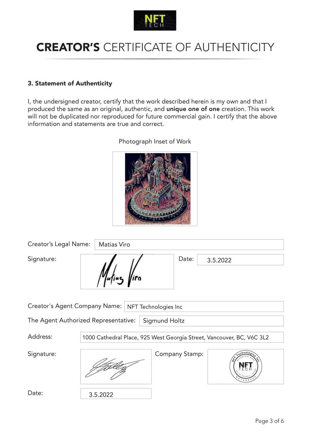 Certificate of Authenticity and Consignment - Fountain of Swords