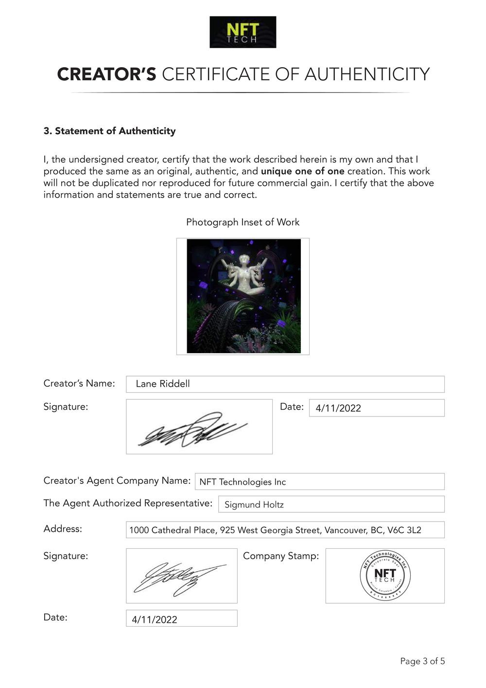 Certificate of Authenticity and Consignment - Futile Adaptation - 1