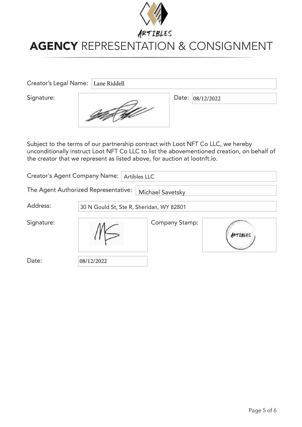 Certificate of Authenticity and Consignment - Futile Adaptation