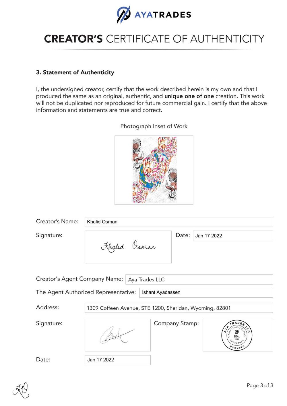 Certificate of Authenticity and Consignment - Gender Equality