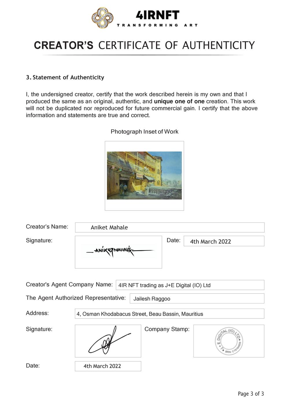 Certificate of Authenticity and Consignment - Gossip