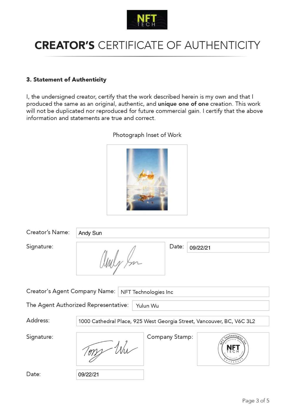 Certificate of Authenticity and Consignment - Grabbed by Greed