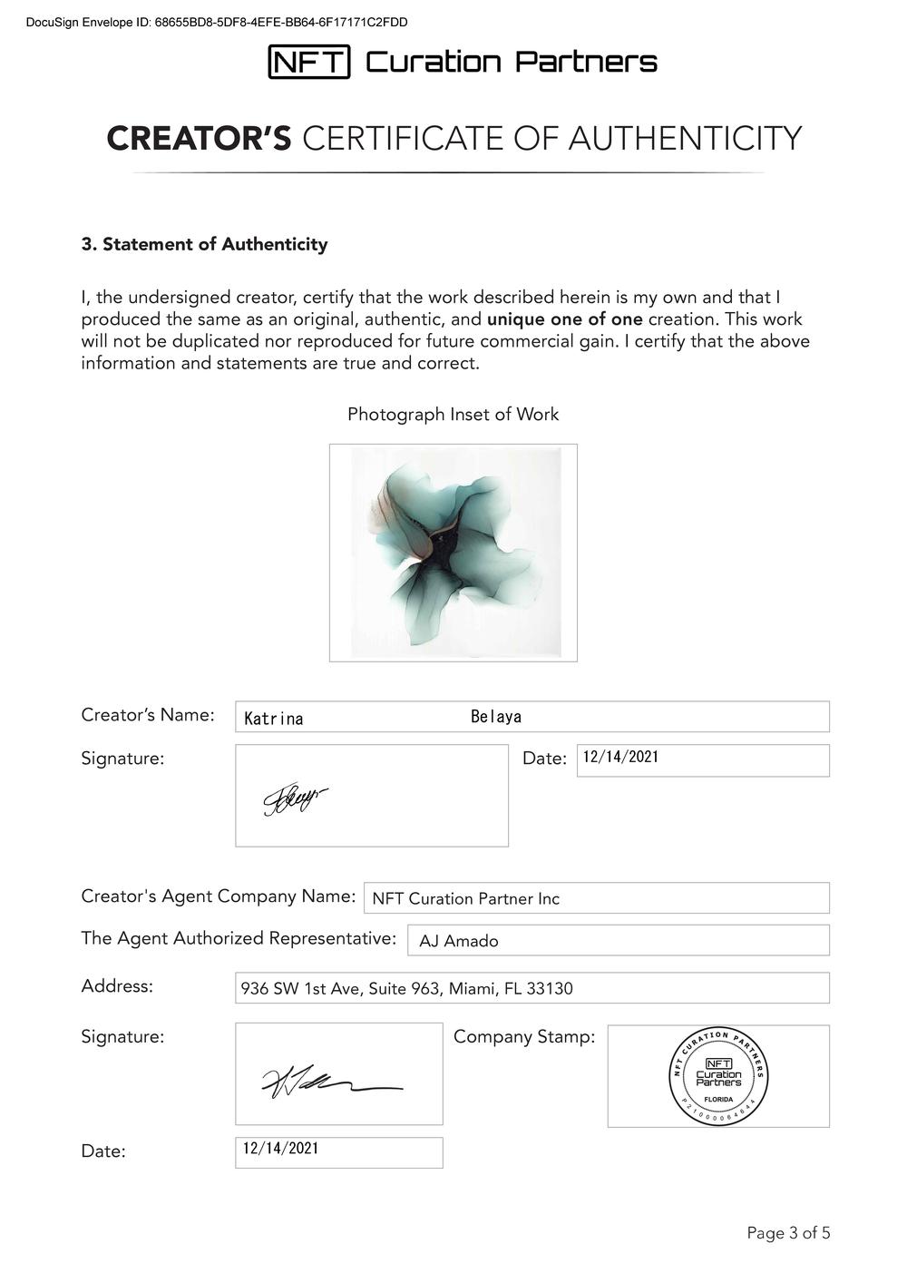 Certificate of Authenticity and Consignment - Grandidierite Bloom