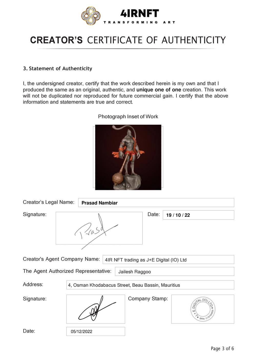 Certificate of Authenticity and Consignment - Hanumanji.pdf