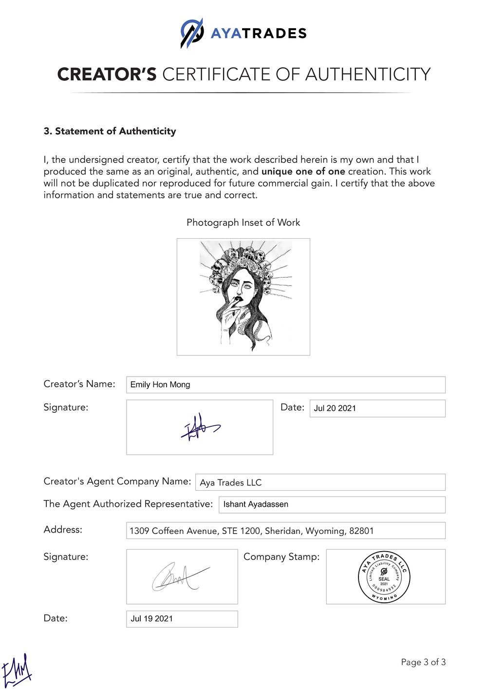 Certificate of Authenticity and Consignment Hel