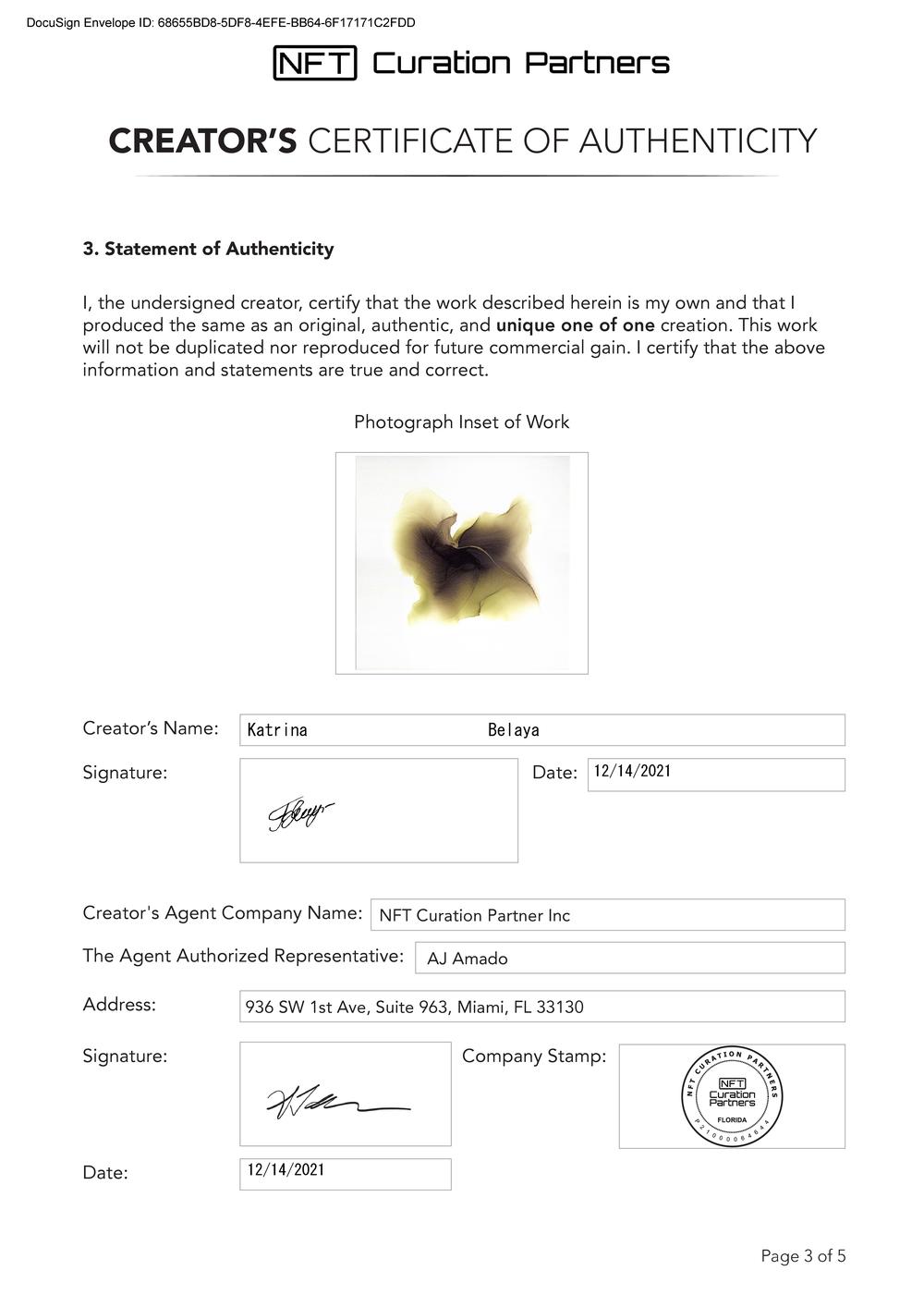 Certificate of Authenticity and Consignment - Heliodor Bloom