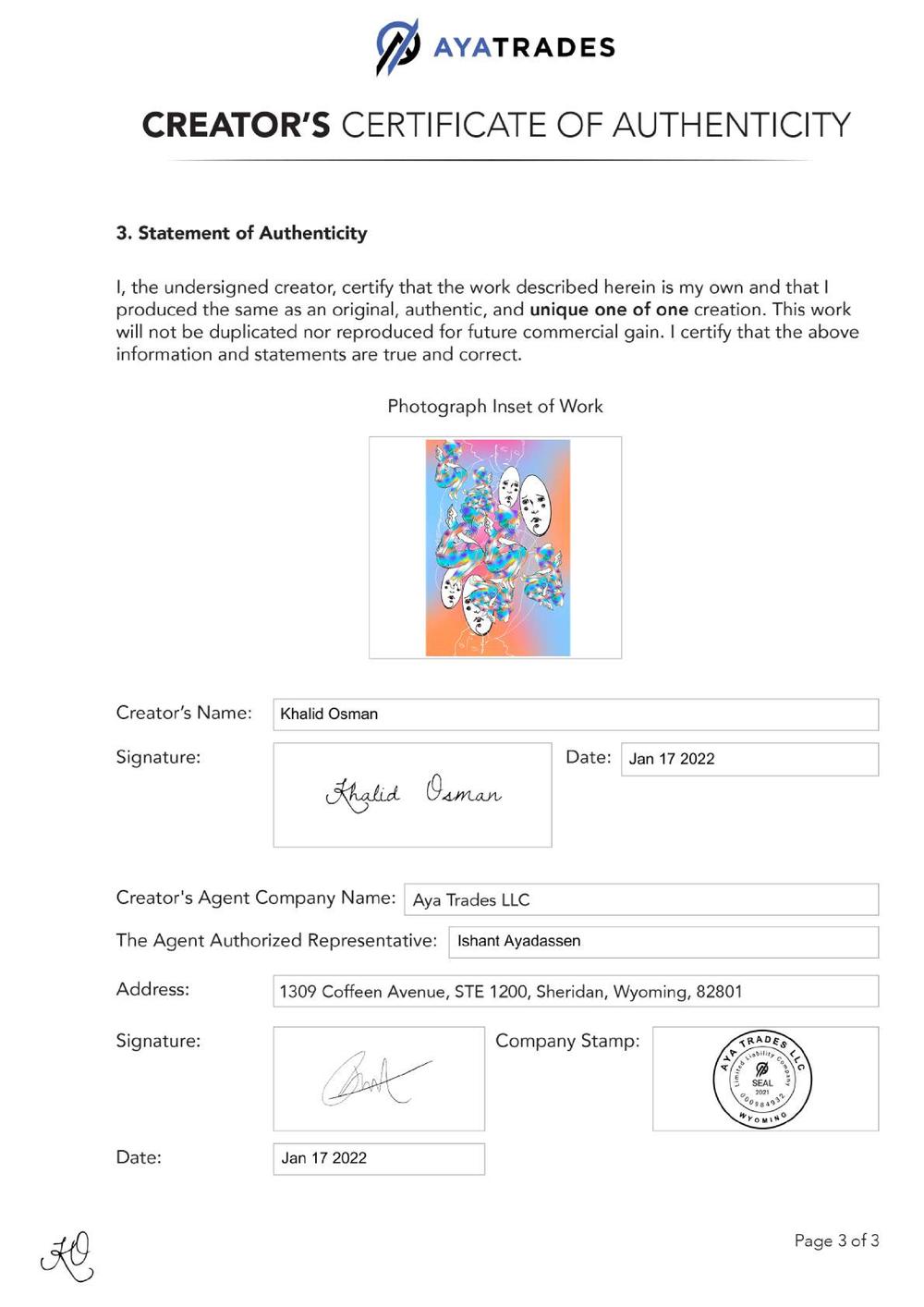 Certificate of Authenticity and Consignment - Hunger & Poverty