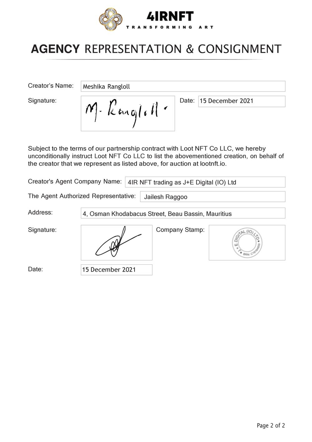 Certificate of Authenticity and Consignment - I See You