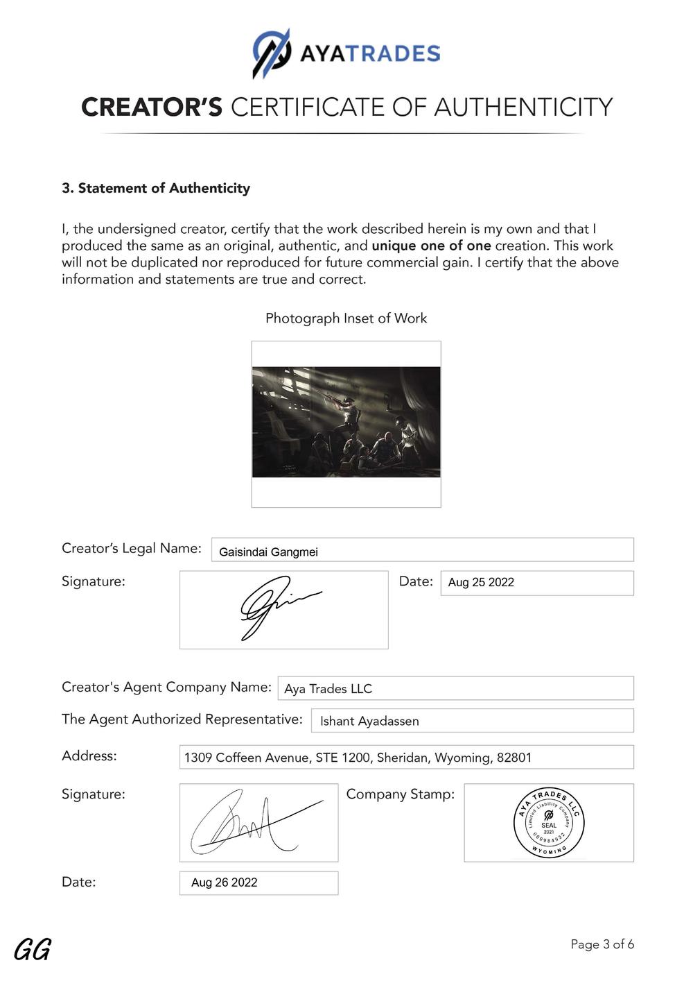 Certificate of Authenticity and Consignment - In Hiding