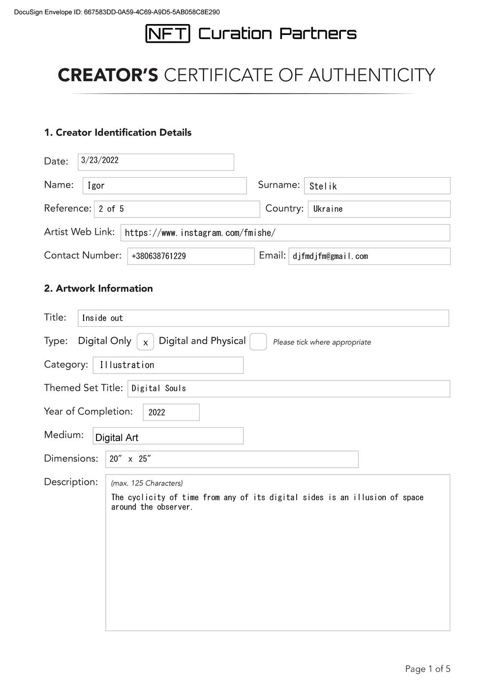 Certificate of Authenticity and Consignment - Inside out