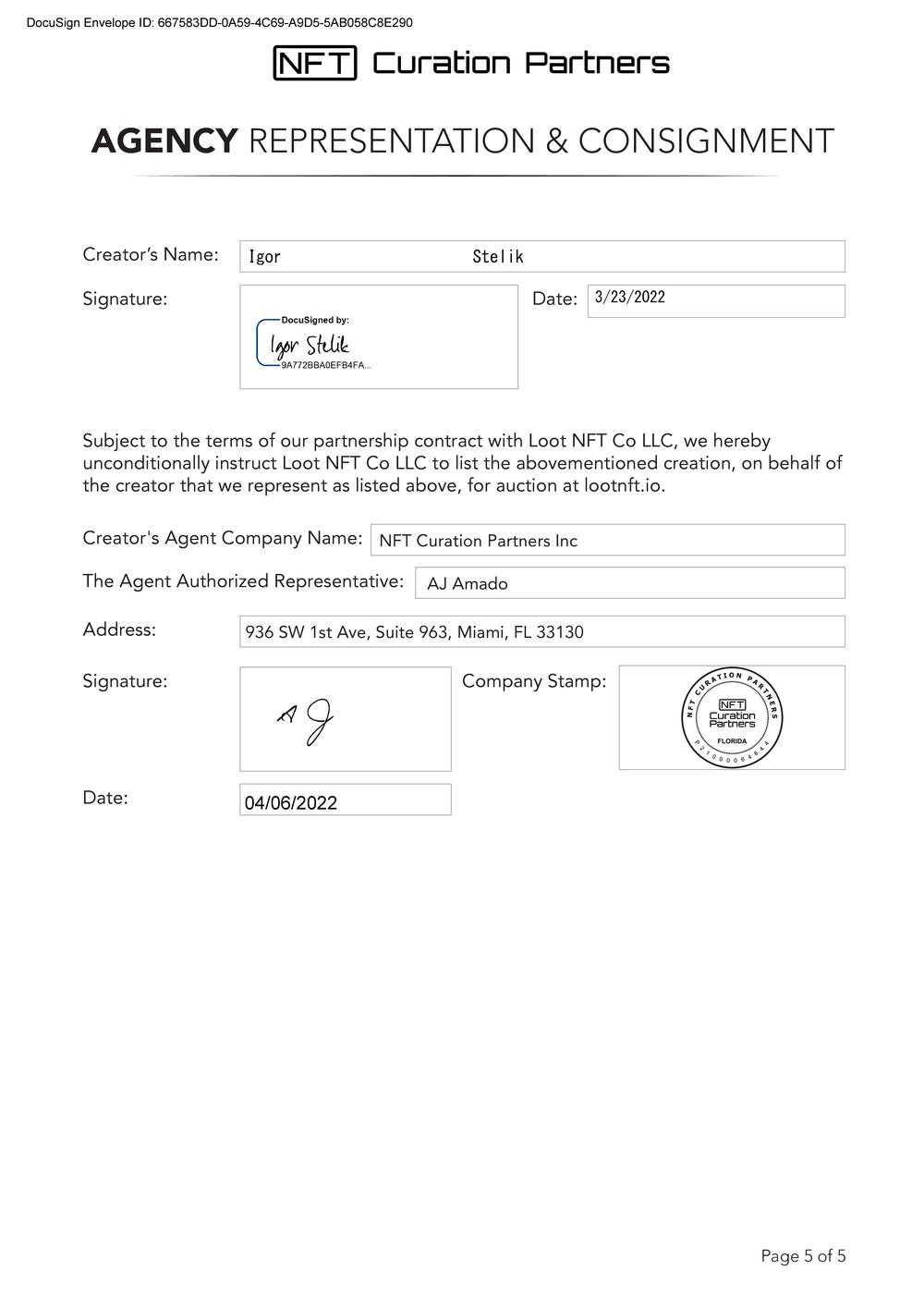 Certificate of Authenticity and Consignment - Inside out