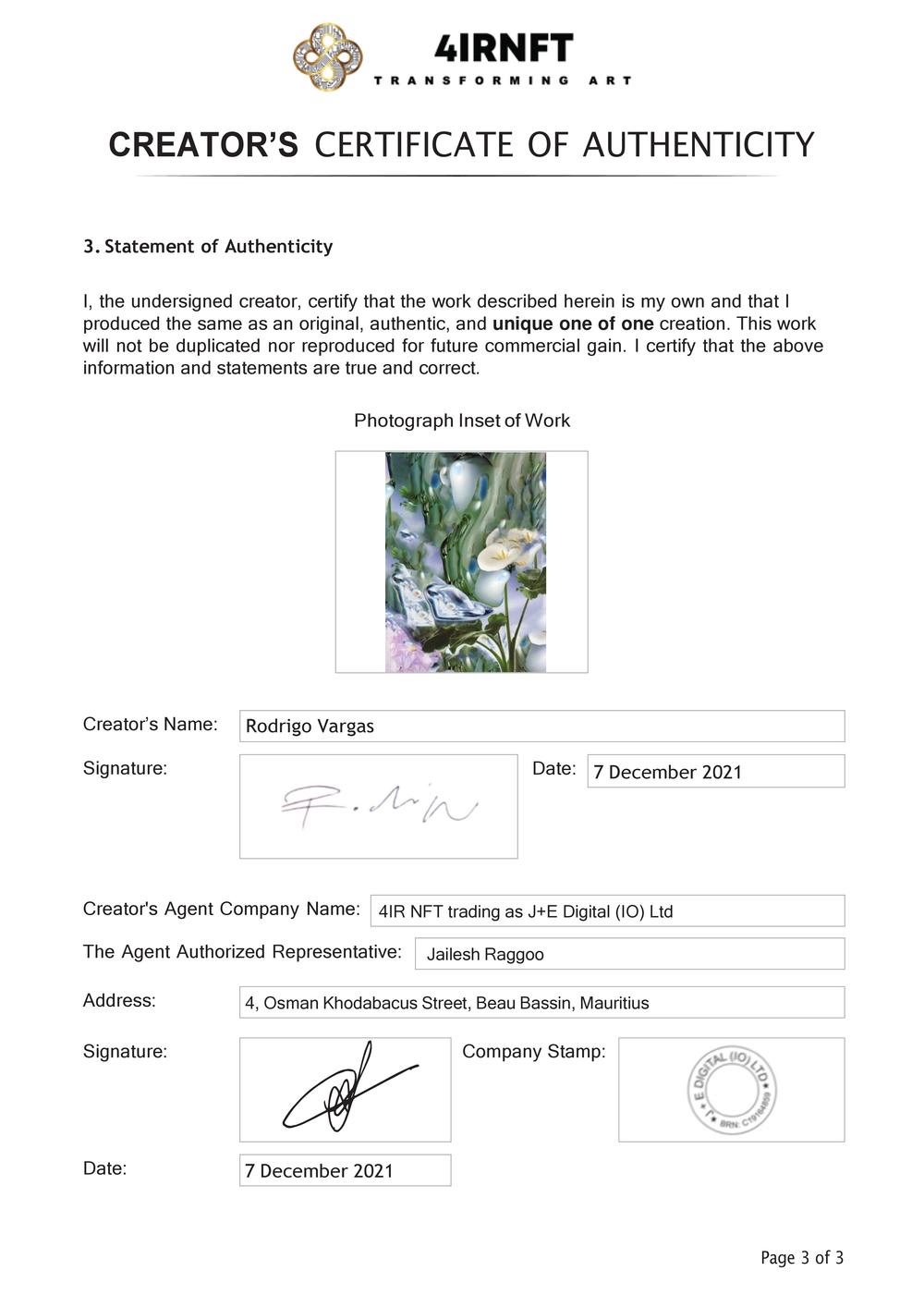 Certificate of Authenticity and Consignment - Institute I