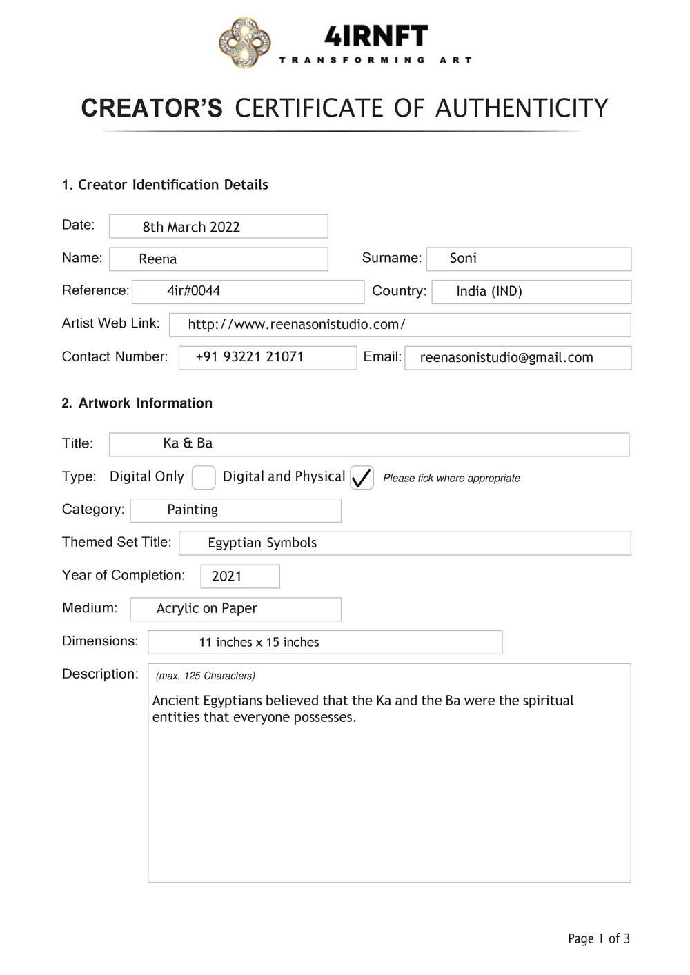 Certificate of Authenticity and Consignment - KaBa