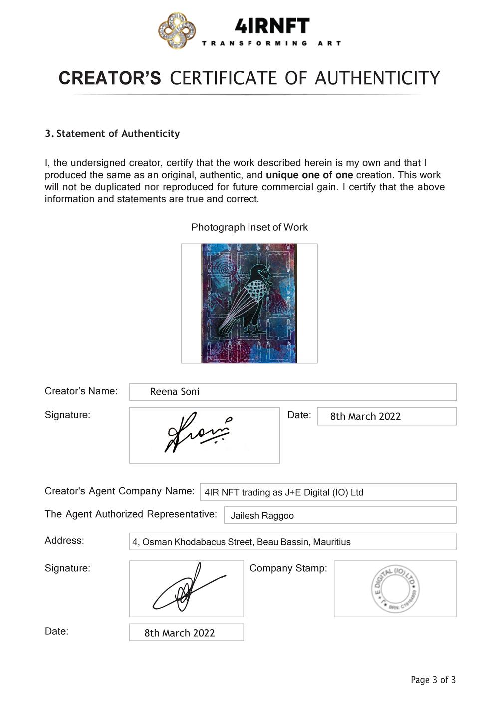 Certificate of Authenticity and Consignment - KaBa