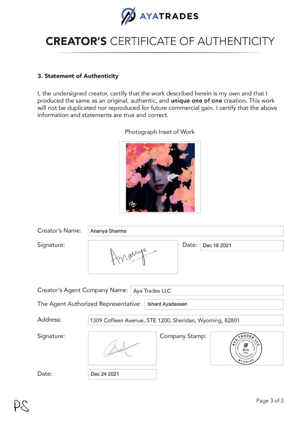 Certificate of Authenticity and Consignment - Lasa