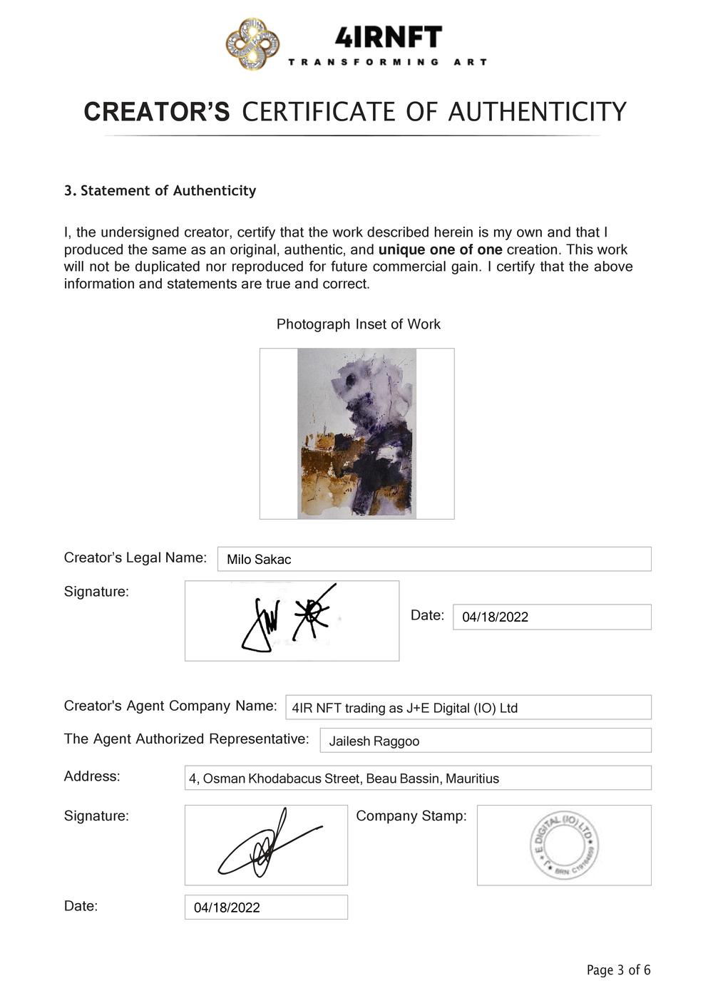 Certificate of Authenticity and Consignment - Lavender Oil