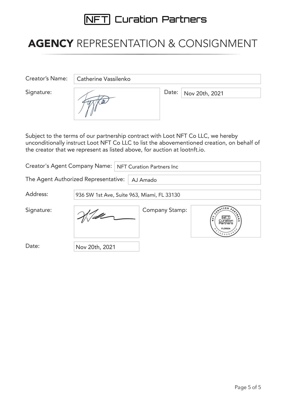 Certificate of Authenticity and Consignment - Libra