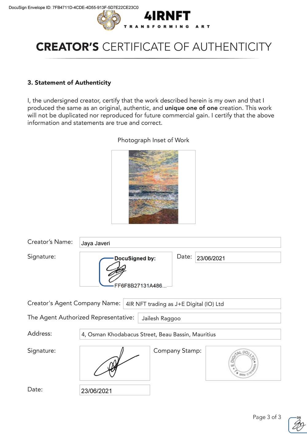 Certificate of Authenticity and Consignment Light