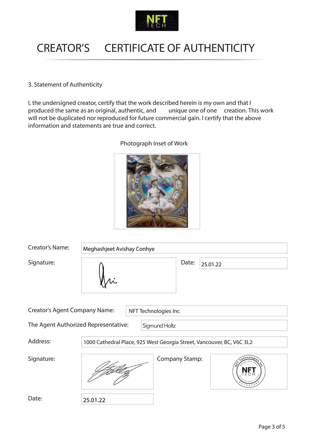 Certificate of Authenticity and Consignment - Manu Fortis