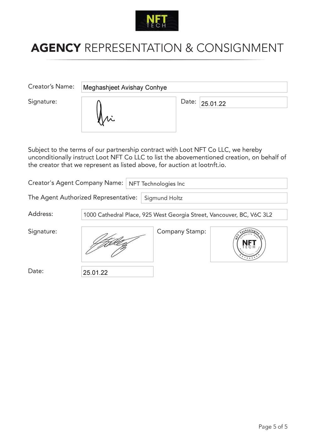 Certificate of Authenticity and Consignment - Manu Fortis