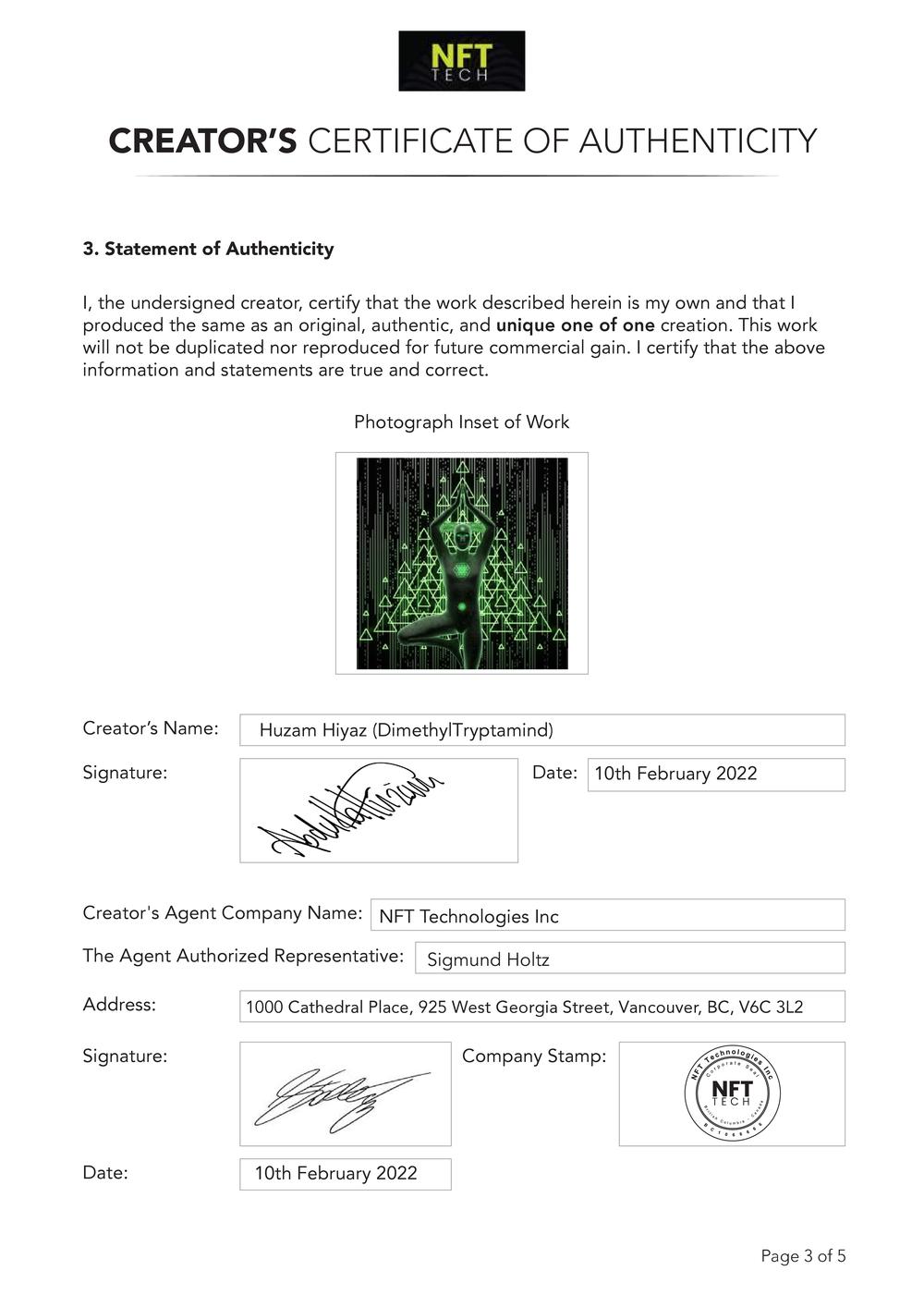 Certificate of Authenticity and Consignment - Matrix