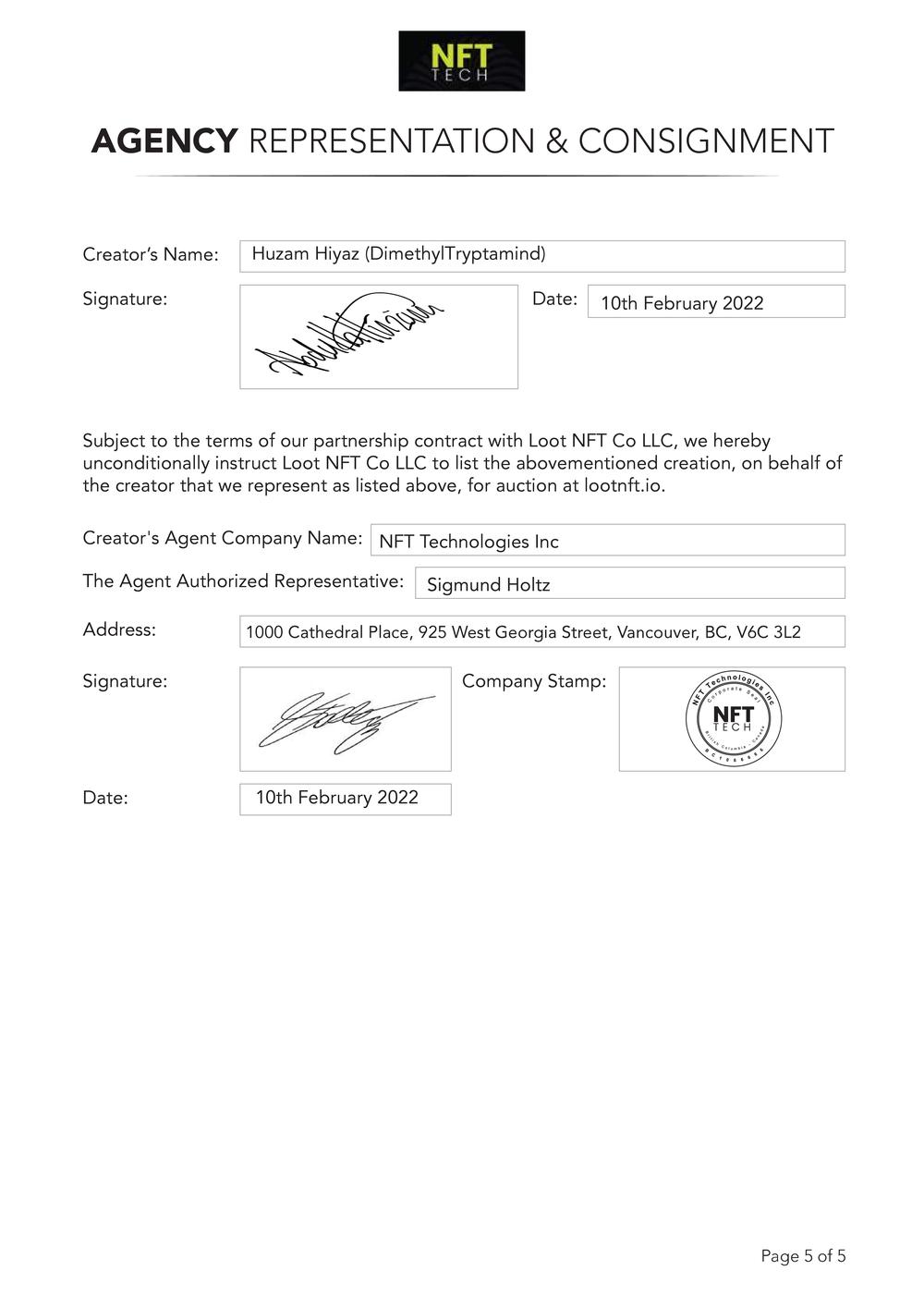 Certificate of Authenticity and Consignment - Matrix