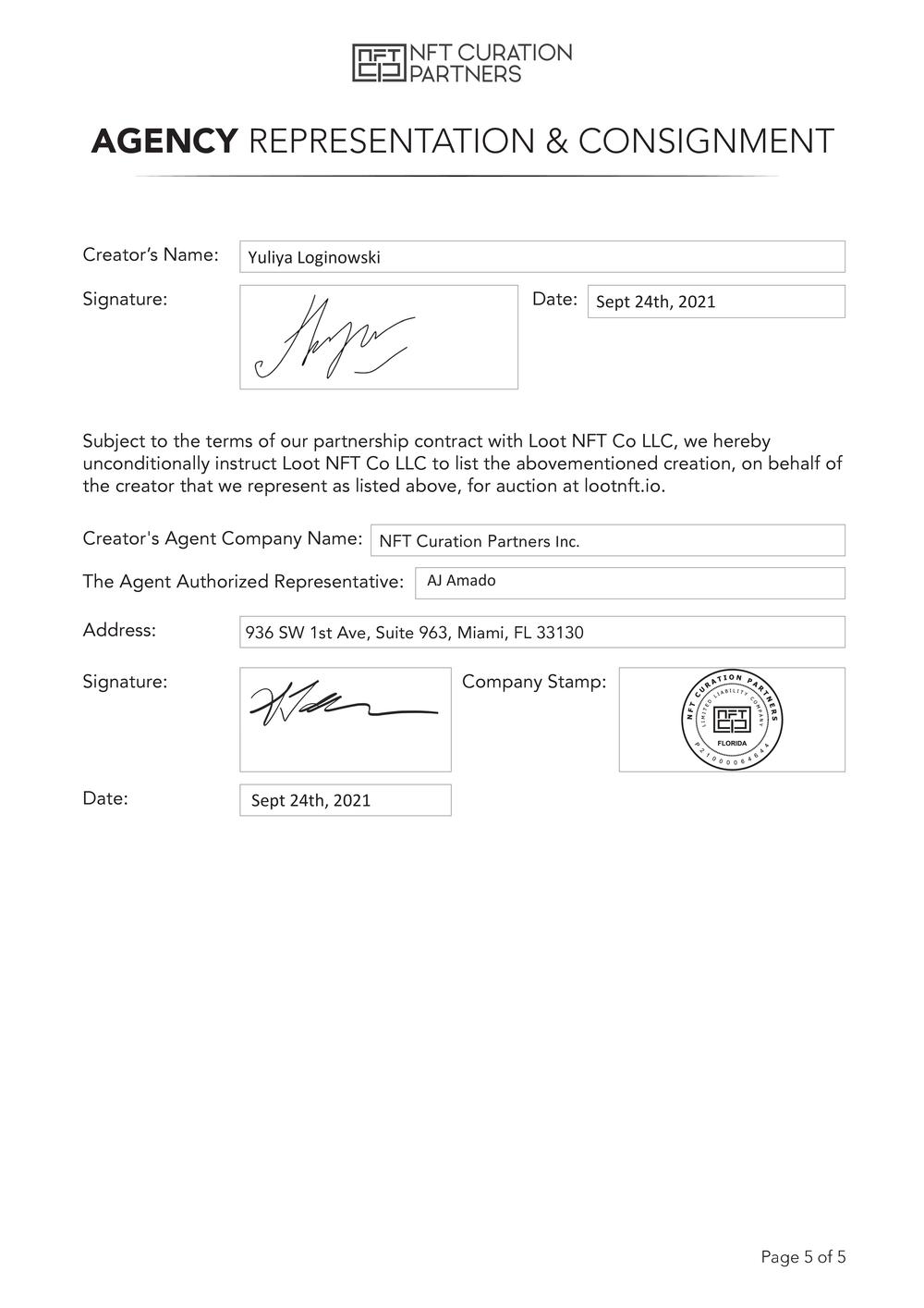 Certificate of Authenticity and Consignment - Mercury Rising